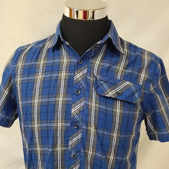 Realtree Mens Small Blue stripe Short Sleeve Button Up Shirt - Picture 2 of 10